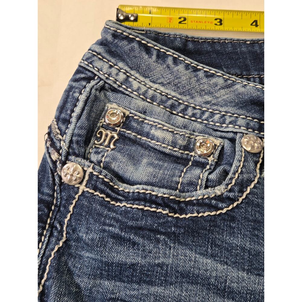 Miss Me Mid-Rise Bootcut Jeans Women Size 31 Embellished Pocket Stretch Blue - Picture 5 of 11